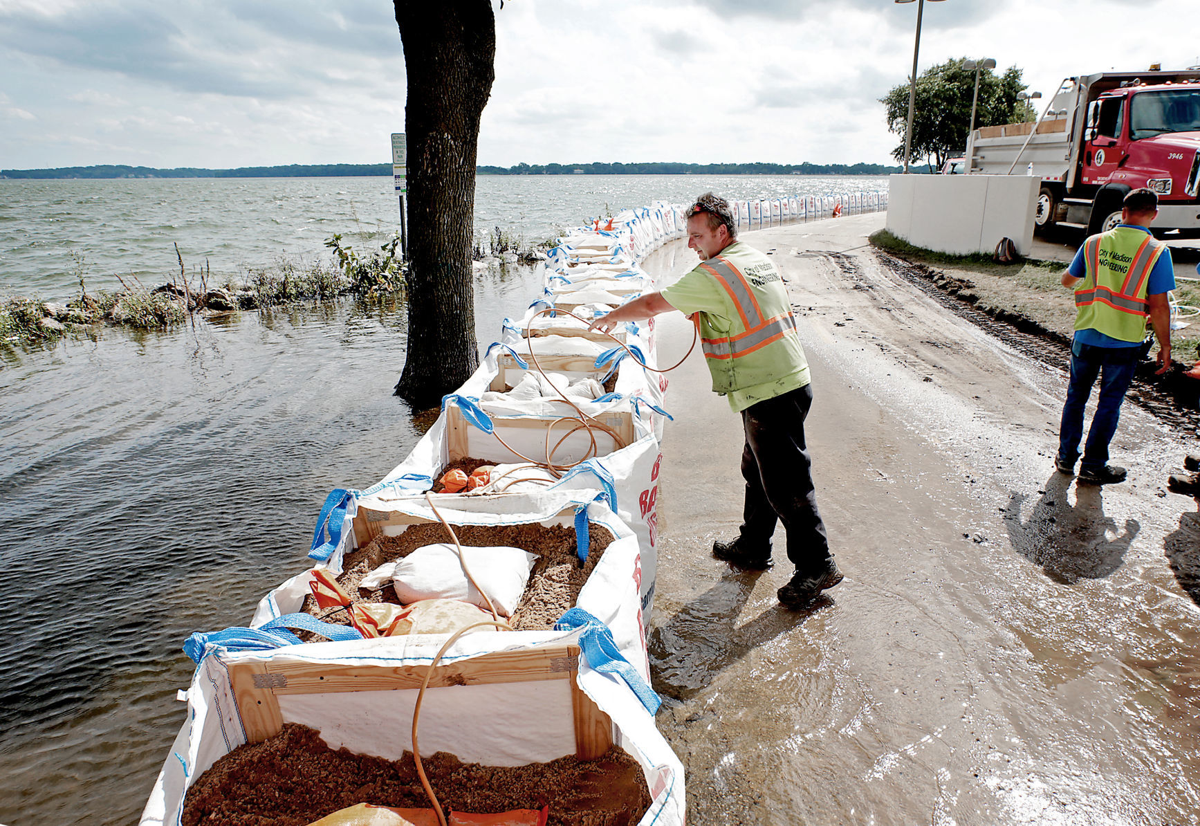Sandbagging Monona Terrace